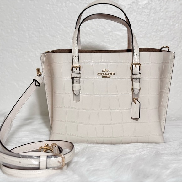 Coach Mollie Tote Bag 25 CW017 Crocodile-embossed leather Color-Chalk - Picture 1 of 14